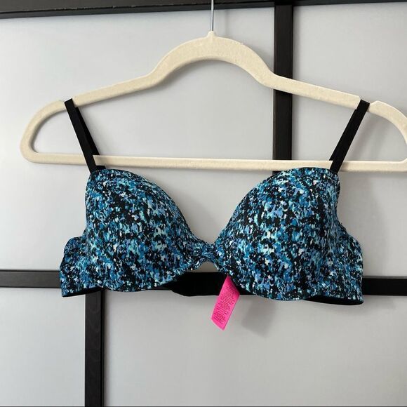 [36B]🦋LA Senza Aqua Blue & Black Dot Splatter Print | Lightweight T-Shirt Bra - Picture 2 of 13